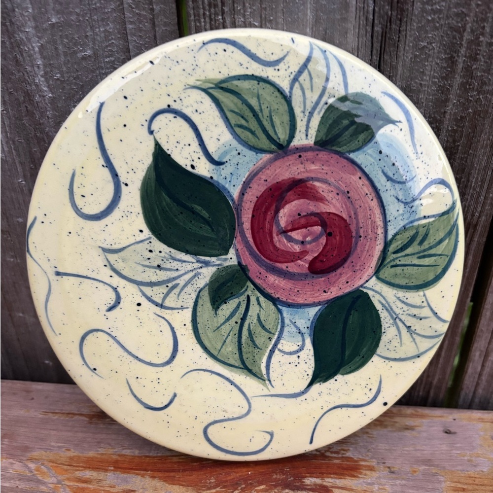 Vintage Gail Pittman 1992 Yellow Rose Hand Painted Round Trivet 7 3/8”W